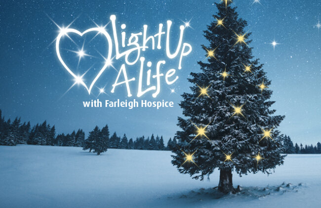 Light up a Life branding showing a Christmas tree against a dark sky